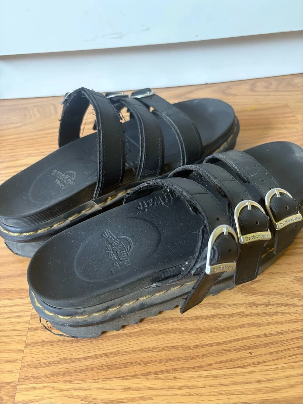 Dr. Martens Black Triple-Buckle Platform Slide Sandals